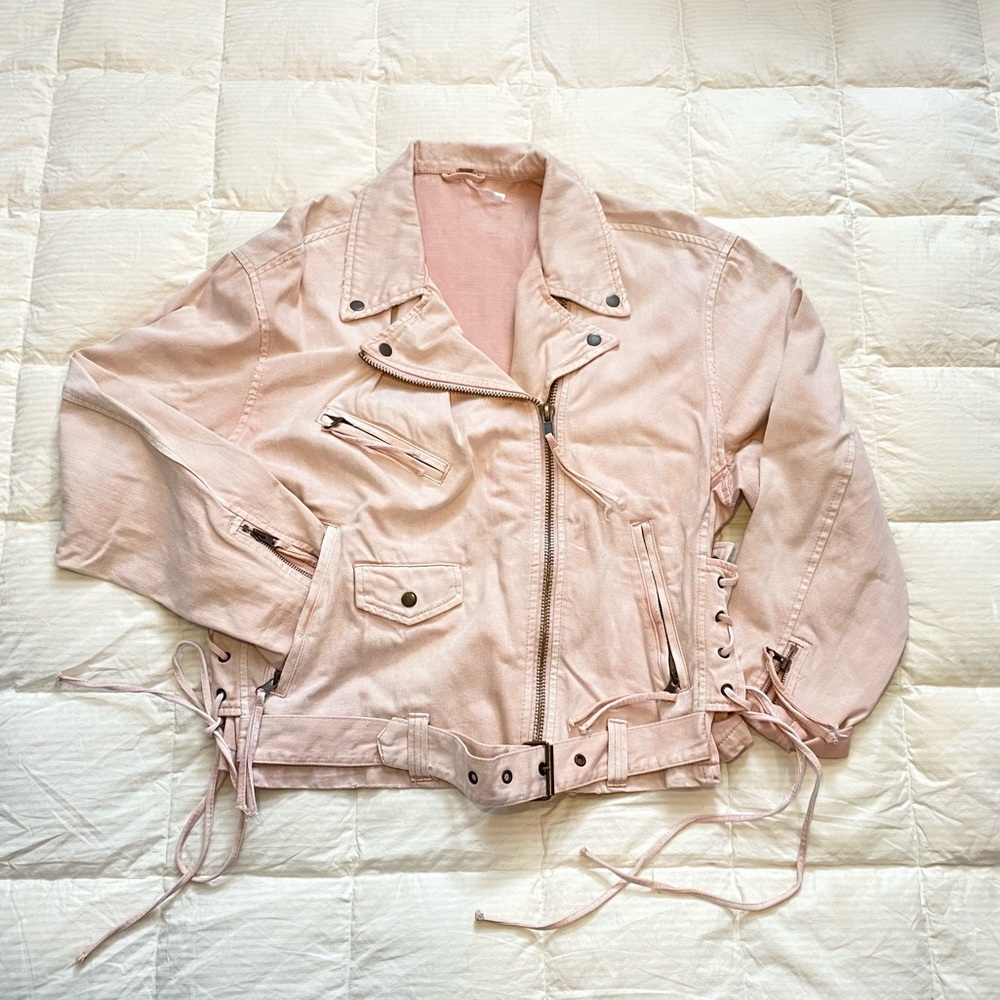Free People Oversized Denim Moto Jacket